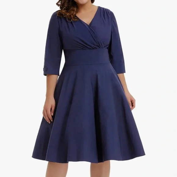 Women's Vintage 1950s Style Sleeved Swing Dress, Hanna Nikole, Plus Size 18 - Picture 2 of 4